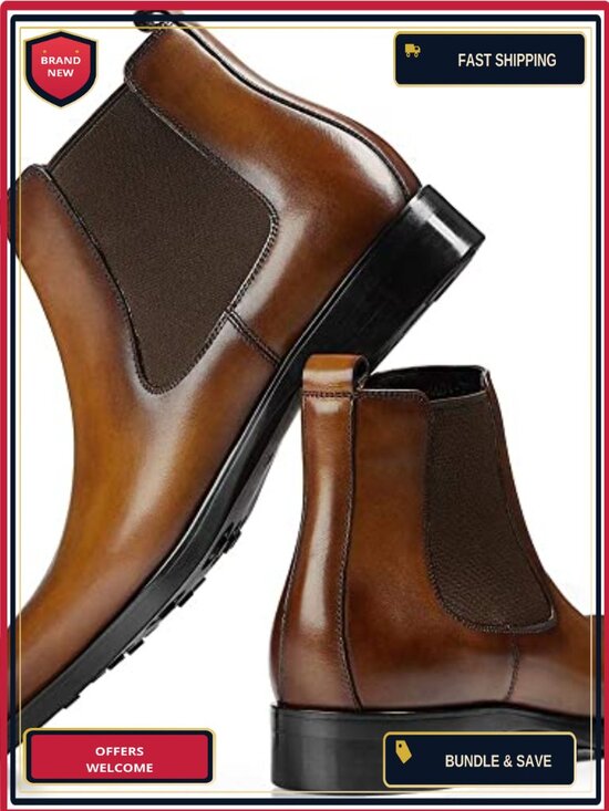 Genuine Leather Chelsea Boots for Men Ankle High Pull-On Dress Shoes main image 5